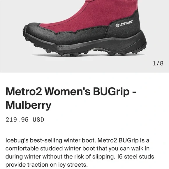 Icebug Metro2 Women's BUGrip - Mulberry Sz US7.5 EU38. - Picture 3 of 13